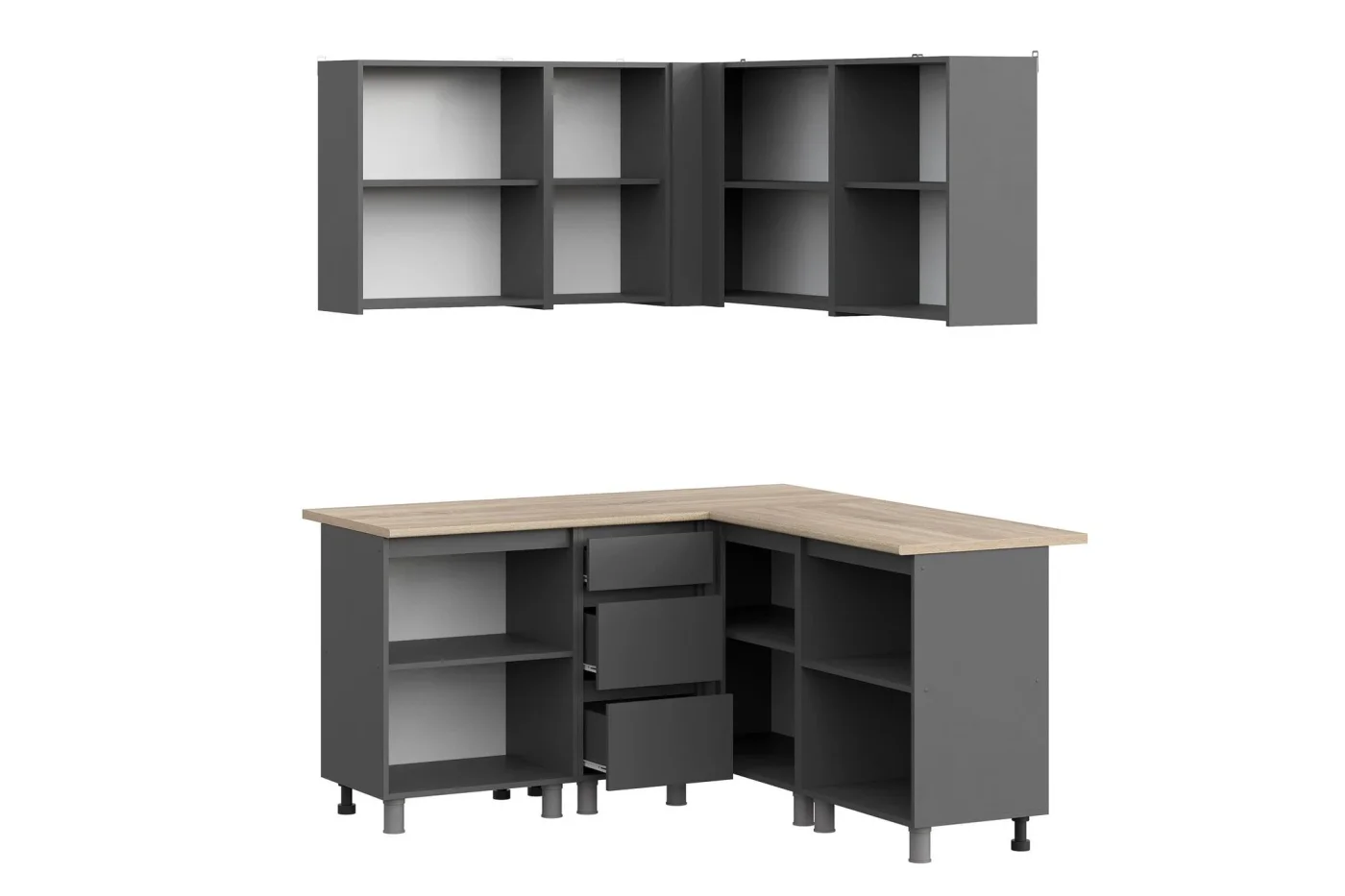Кухонный гарнитур угловой Денвер 160х160 см, модульная кухня без столешницы, цвет графит серый